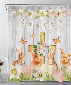 Add A Playful And Fun Touch To Your Bathroom With A Flower Rabbit Easter Egg Rustic Retro Shower Curtain