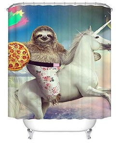 Add A Playful Touch To Your Bathroom With A 3D Funny Sloth Riding Horse With Pizza Shower Curtain
