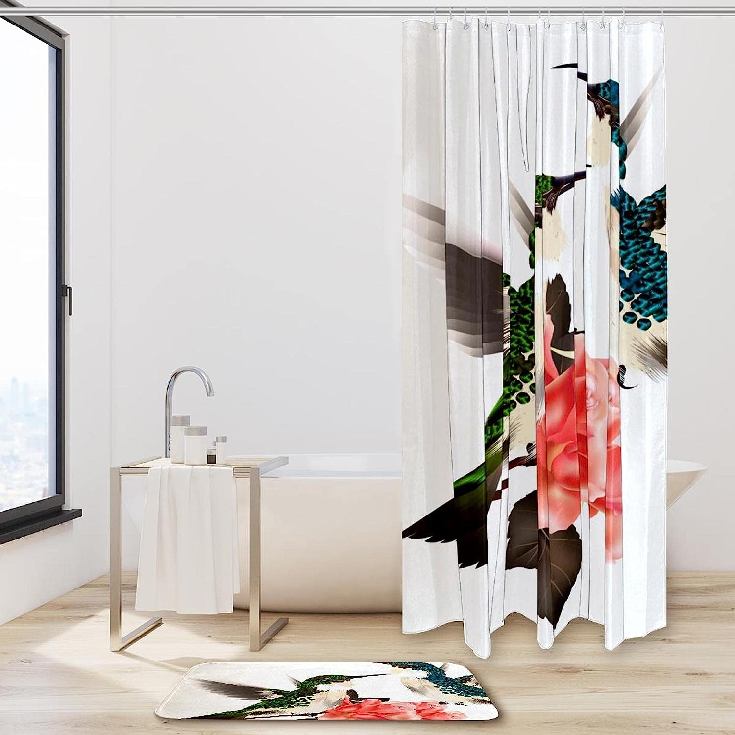Add A Pop Of Color To Your Bathroom With This Floral Hummingbirds Shower Curtain