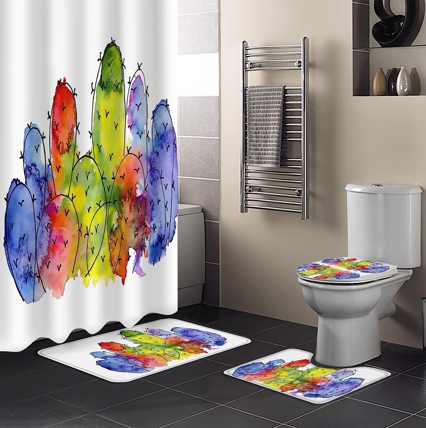 Add A Pop Of Color With Abstract Watercolor Tropical Botanical Cactus Shower Curtain