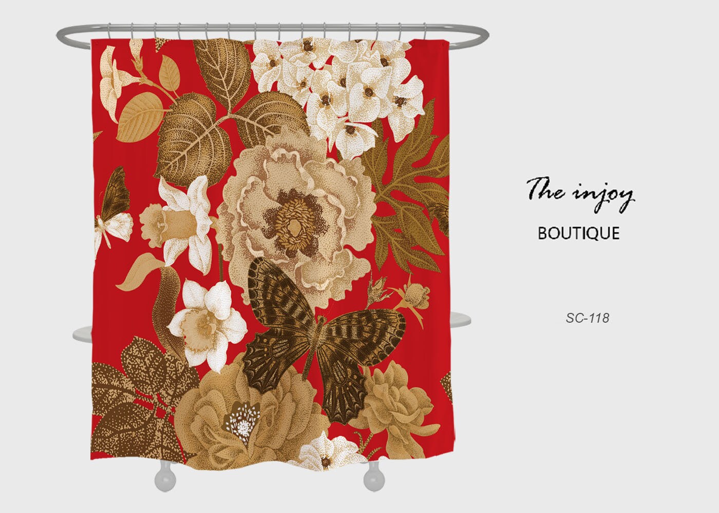 Add A Pop Of Red To Your Bathroom With A Flower Butterfly Red Shower Curtain