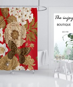 Add A Pop Of Red To Your Bathroom With A Flower Butterfly Red Shower Curtain
