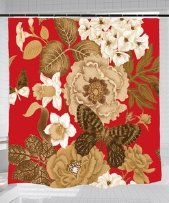 Add A Pop Of Red To Your Bathroom With A Flower Butterfly Red Shower Curtain