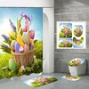 Add A Spring Vibe To Your Bathroom With 3D Easter Eggs Flower Grassland Shower Curtain Lid Set