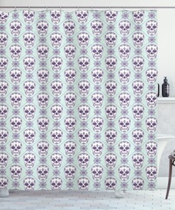 Add A Touch Of Edge To Your Bathroom Decor With A Geometric And Floral Damask Print Flower Pattern Skull Shower Curtain