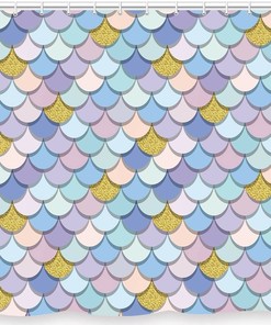 Add A Touch Of Elegance To Your Bathroom With 3D Mermaid Scales Fabric Shower Curtain In Purple, Pink, And Gold