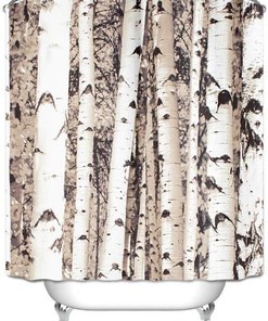 Add A Touch Of Elegance To Your Bathroom With Alibuy Waterproof Bath Shower Curtain Birch Tree Pattern.
