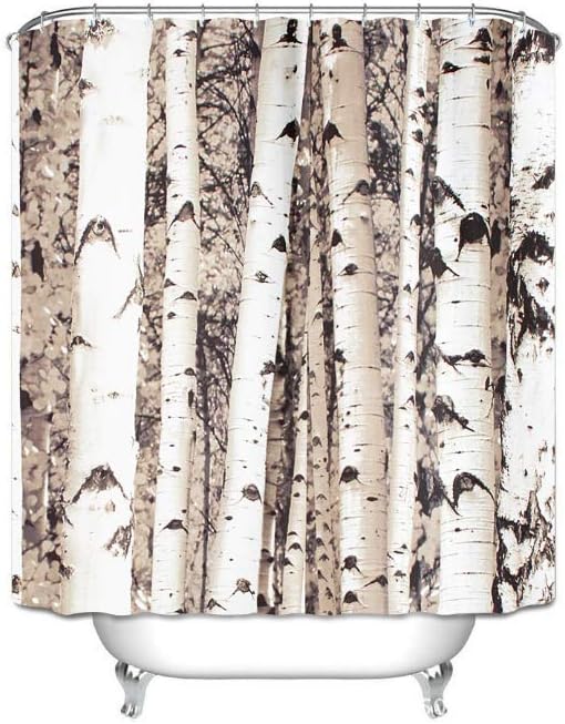 Add A Touch Of Elegance To Your Bathroom With Alibuy Waterproof Bath Shower Curtain Birch Tree Pattern.