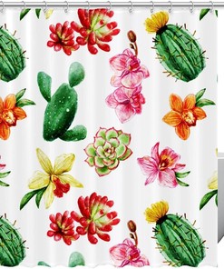 Add A Touch Of Elegance With This Cactus And Plant Bathroom Curtain