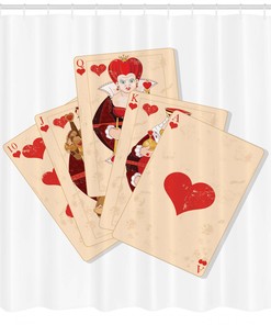 Add A Touch Of Enchantment To Your Bathroom With Alice In Wonderland Pattern Shower Curtain.