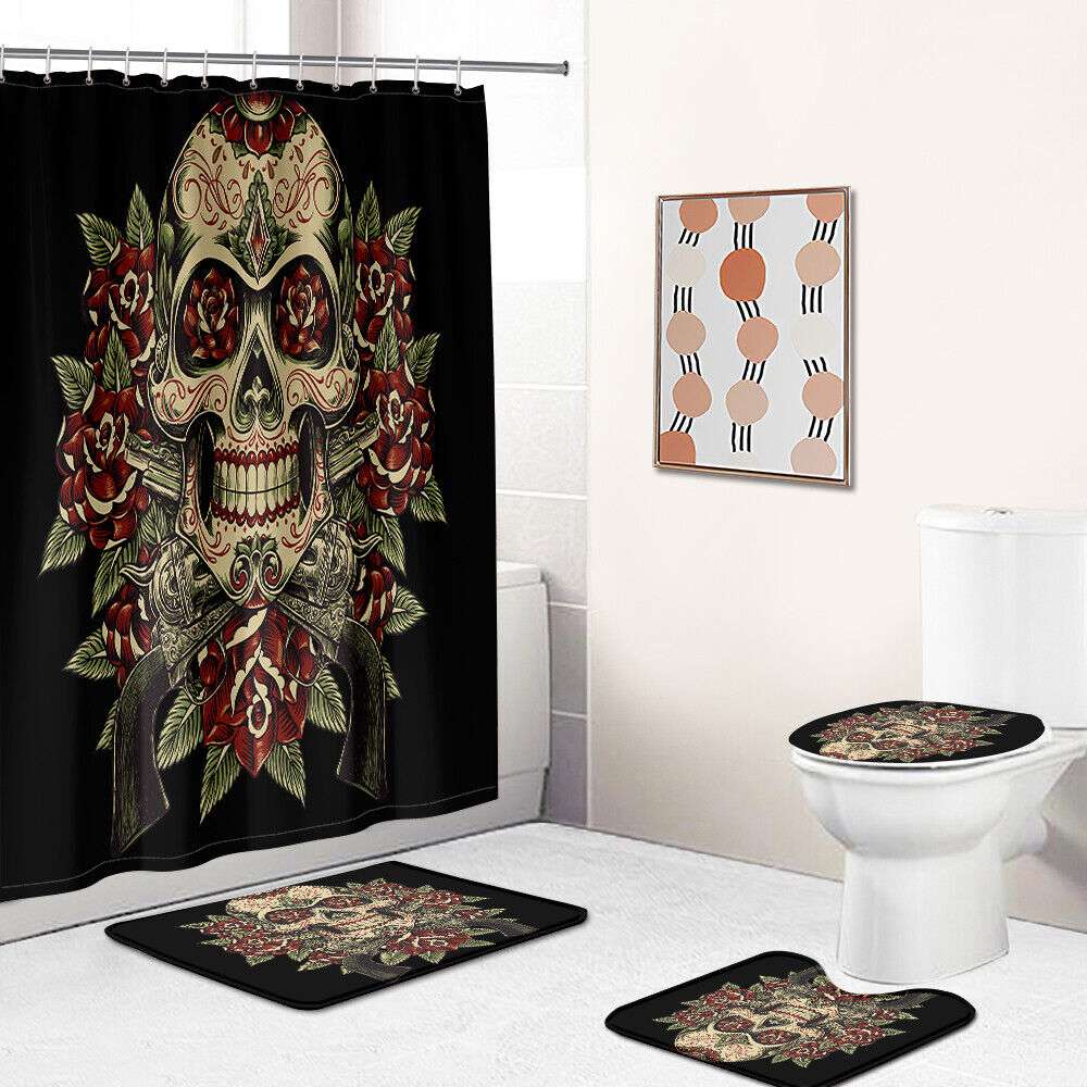 Add A Touch Of Macabre To Your Bathroom Decor With A Floral Skull Shower Curtain