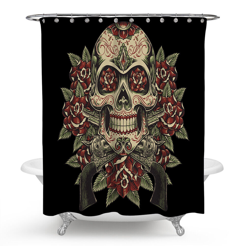 Add A Touch Of Macabre To Your Bathroom Decor With A Floral Skull Shower Curtain