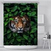 Add A Touch Of Nature To Your Bathroom With Albodanl Lovely Tiger Head Shower Curtain With Green Leaves Pattern.