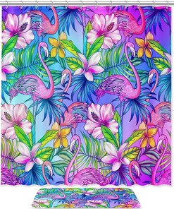 Add A Touch Of The Tropics With This Flamingo And Floral Pattern Waterproof Bathroom Shower Curtain 