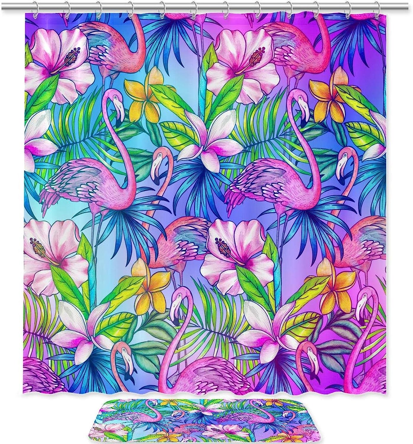 Add A Touch Of The Tropics With This Flamingo And Floral Pattern Waterproof Bathroom Shower Curtain