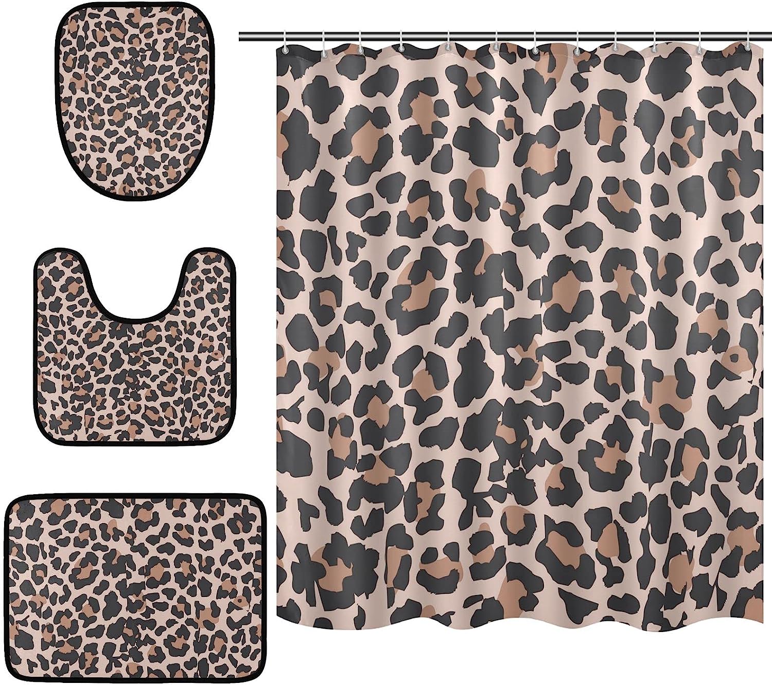 Add A Vintage Touch To Your Bathroom With Alaza Animal Leopard Pattern Shower Curtain And Mat Set.