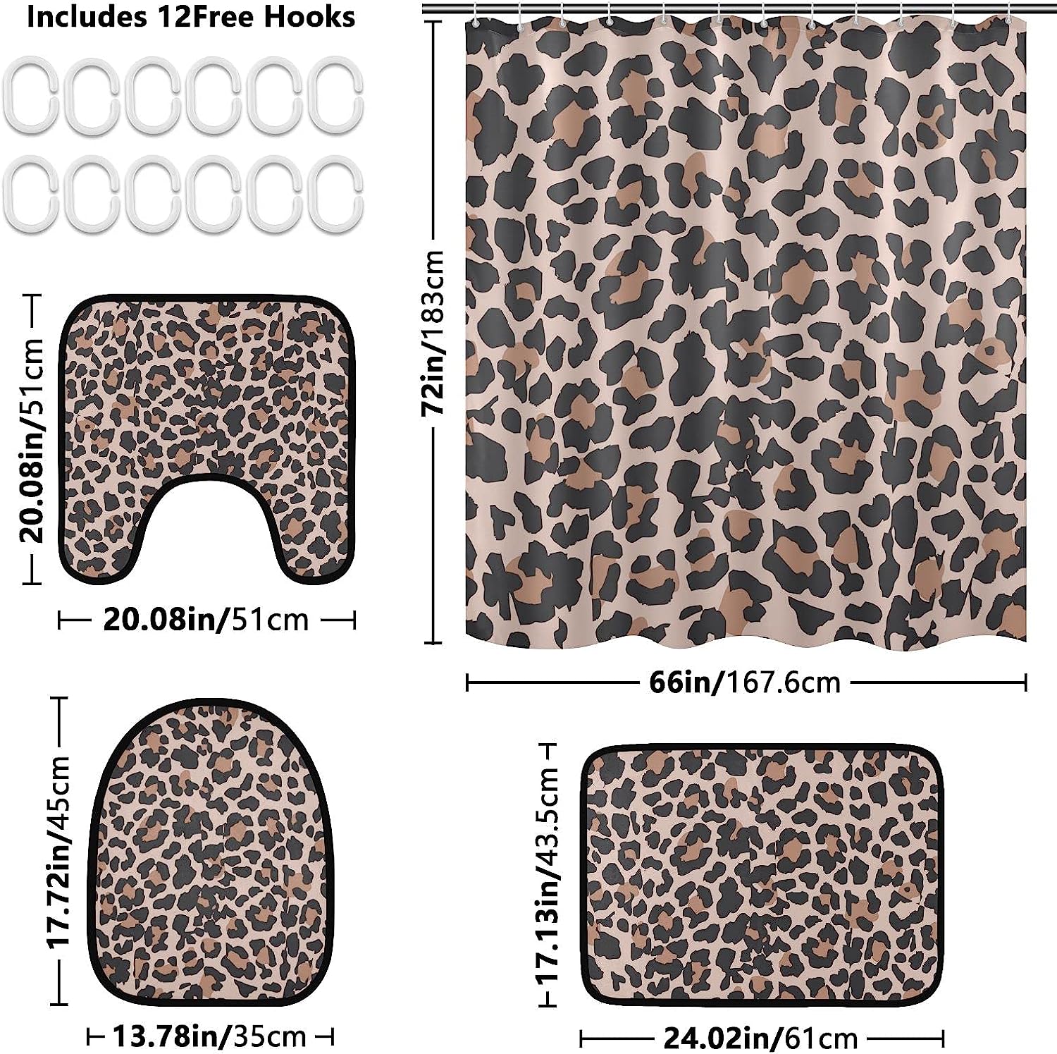 Add A Vintage Touch To Your Bathroom With Alaza Animal Leopard Pattern Shower Curtain And Mat Set. - Image 2