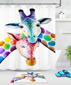 Add An African Touch with Watercolor Giraffe African Wild Animals Waterproof Fabric Shower Curtain