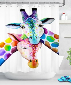 Add An African Touch with Watercolor Giraffe African Wild Animals Waterproof Fabric Shower Curtain