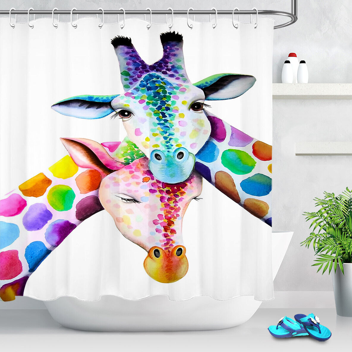 Add An African Touch with Watercolor Giraffe African Wild Animals Waterproof Fabric Shower Curtain