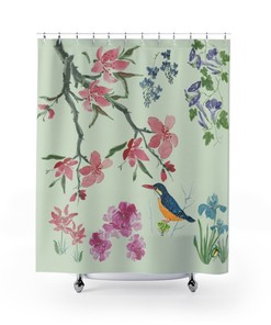 Add An Artistic Flair with Watercolor Flora and Fauna Shower Curtain Chinese Style Watercolor