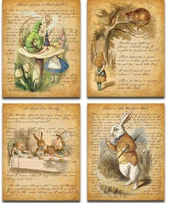 Add An Artistic Touch To Your Home Decor With Set Of 4 Alice In Wonderland Unframed Art Prints.
