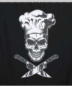 Add Edgy Style to Your Bathroom with Personalized Monochrome Chef Skull Shower Curtain 