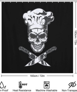 Add Edgy Style to Your Bathroom with Personalized Monochrome Chef Skull Shower Curtain 