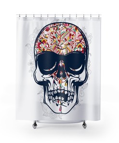 Add Flair To Your Bathroom With A Decorative Floral Shower Curtain With A Skull Print