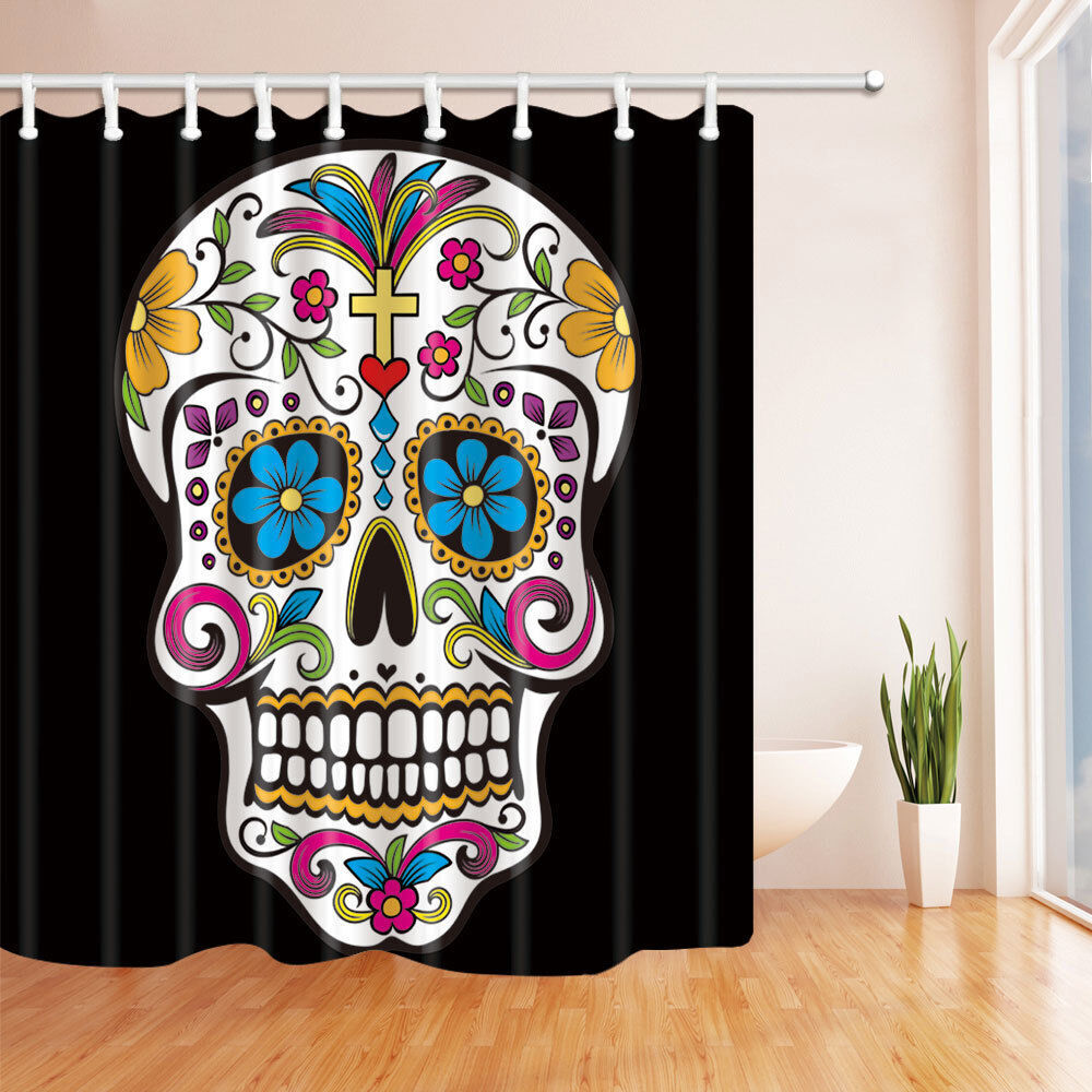 Add Floral Charm To Your Bathroom With Crosses Skull Shower Curtain