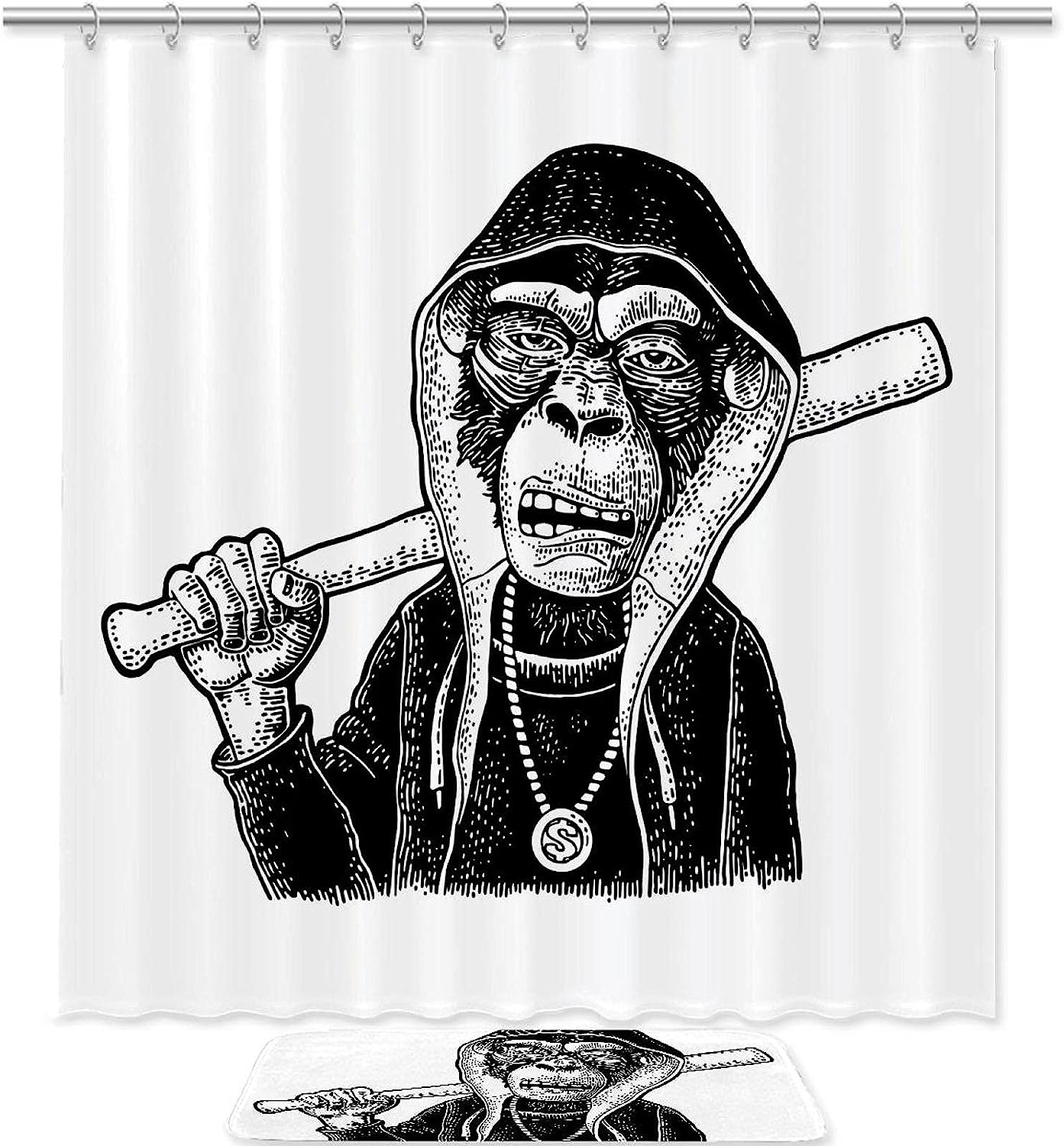 Add Fun to Your Bathroom with a Black and White Monkey Waterproof Shower Curtain