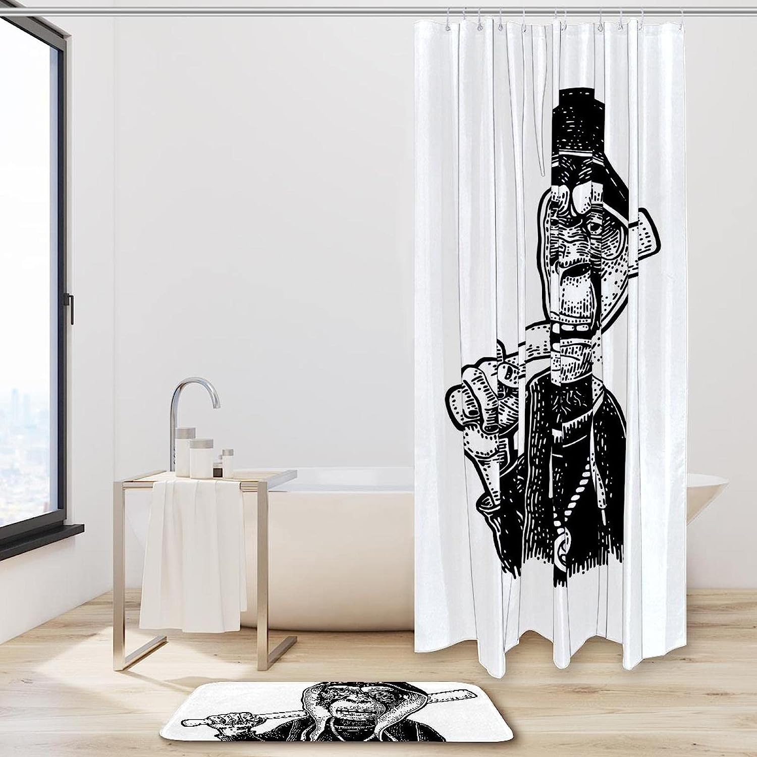 Add Fun to Your Bathroom with a Black and White Monkey Waterproof Shower Curtain