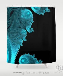 Add Geometric Design To Your Bathroom With This Black And Blue Fabric Shower Curtain