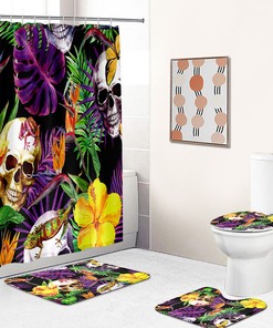 Add Gothic Glam To Your Bathroom With This Floral Skull Bathroom Shower Curtain