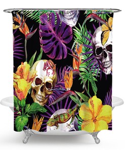 Add Gothic Glam To Your Bathroom With This Floral Skull Bathroom Shower Curtain