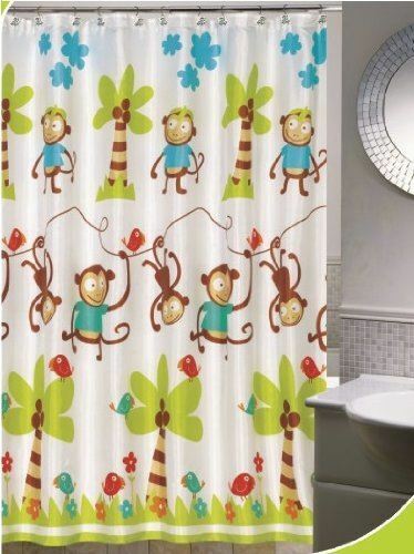 Add Playfulness to Your Kids Bathroom with Monkey Jump Pattern Shower Curtain