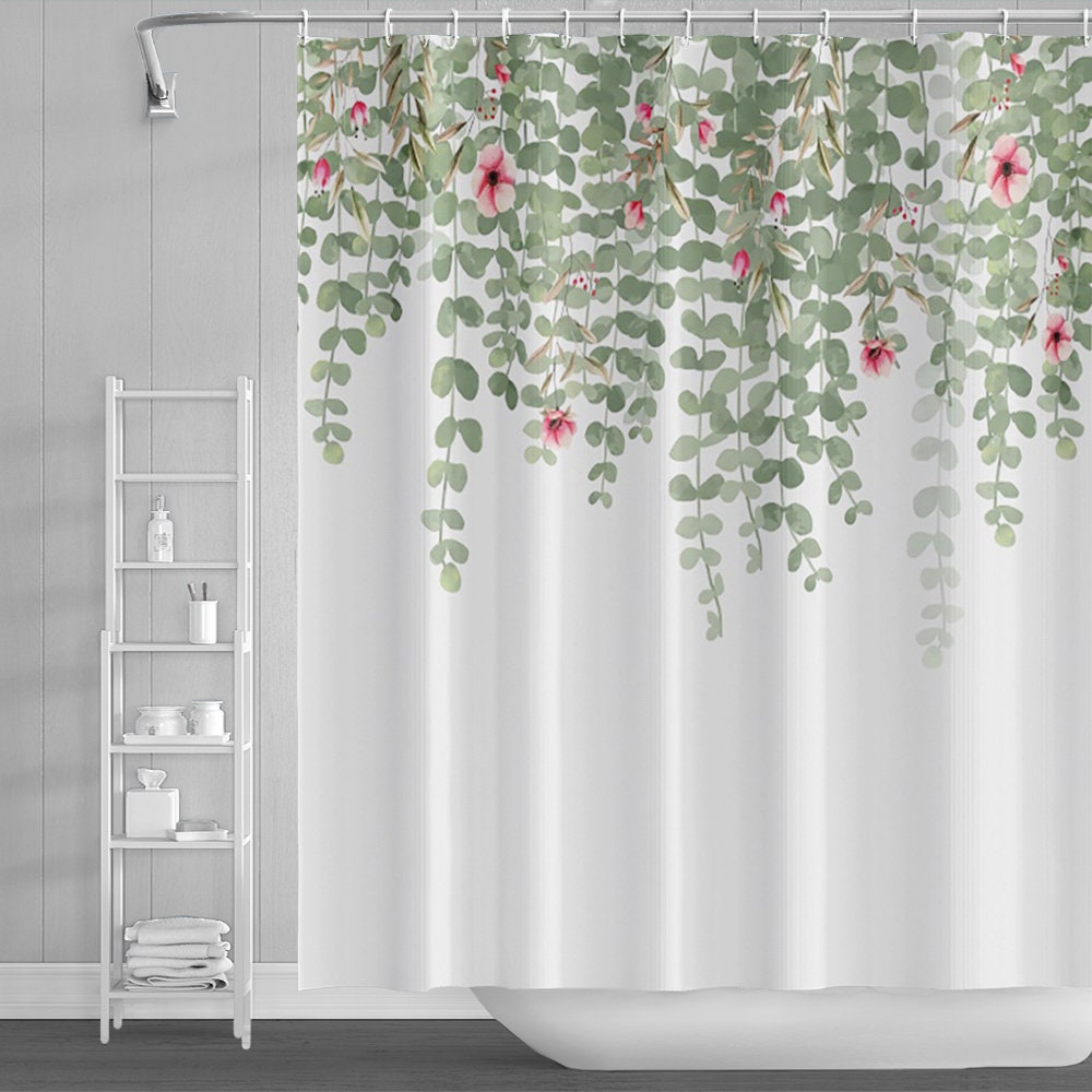 Add Soft And Pretty Colors To Your Bathroom With This Floral Eucalyptus Shower Curtain