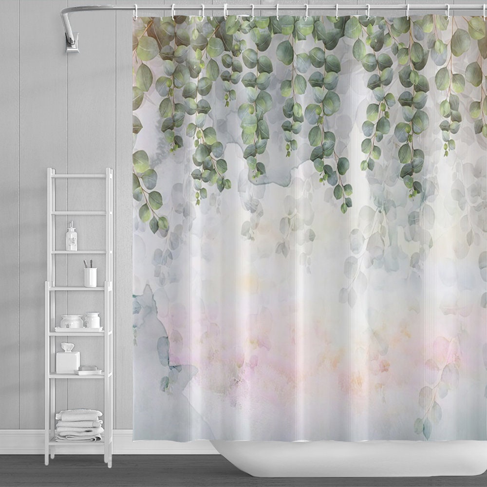 Add Soft And Pretty Colors To Your Bathroom With This Floral Eucalyptus Shower Curtain