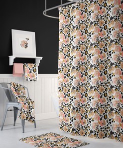 Add Some Black And Gold Elegance With This Floral Leopard Shower Curtain And Accessories Set 