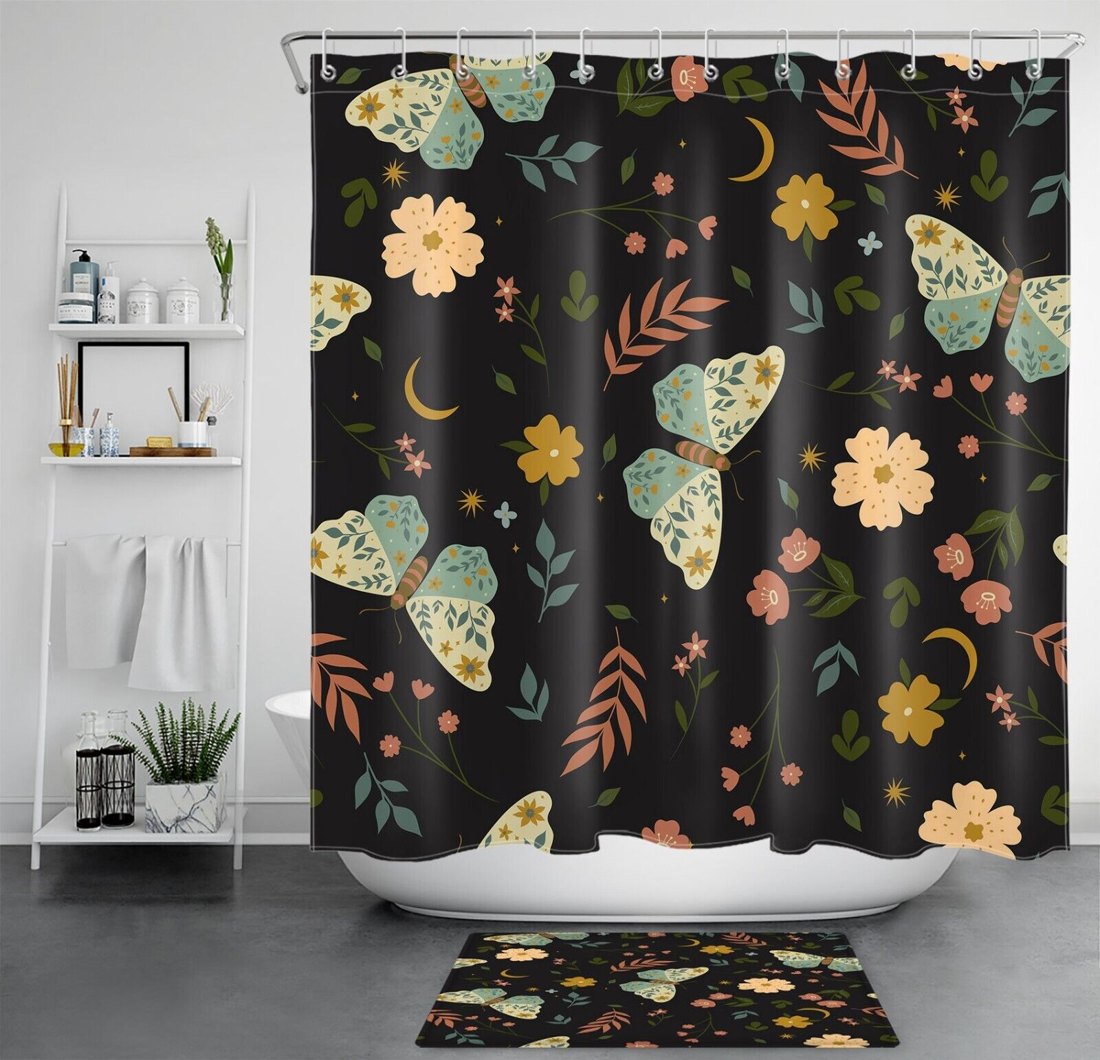 Add Some Bohemian Flair To Your Bathroom With A Flower Plant Butterfly Bohemian Shower Curtain