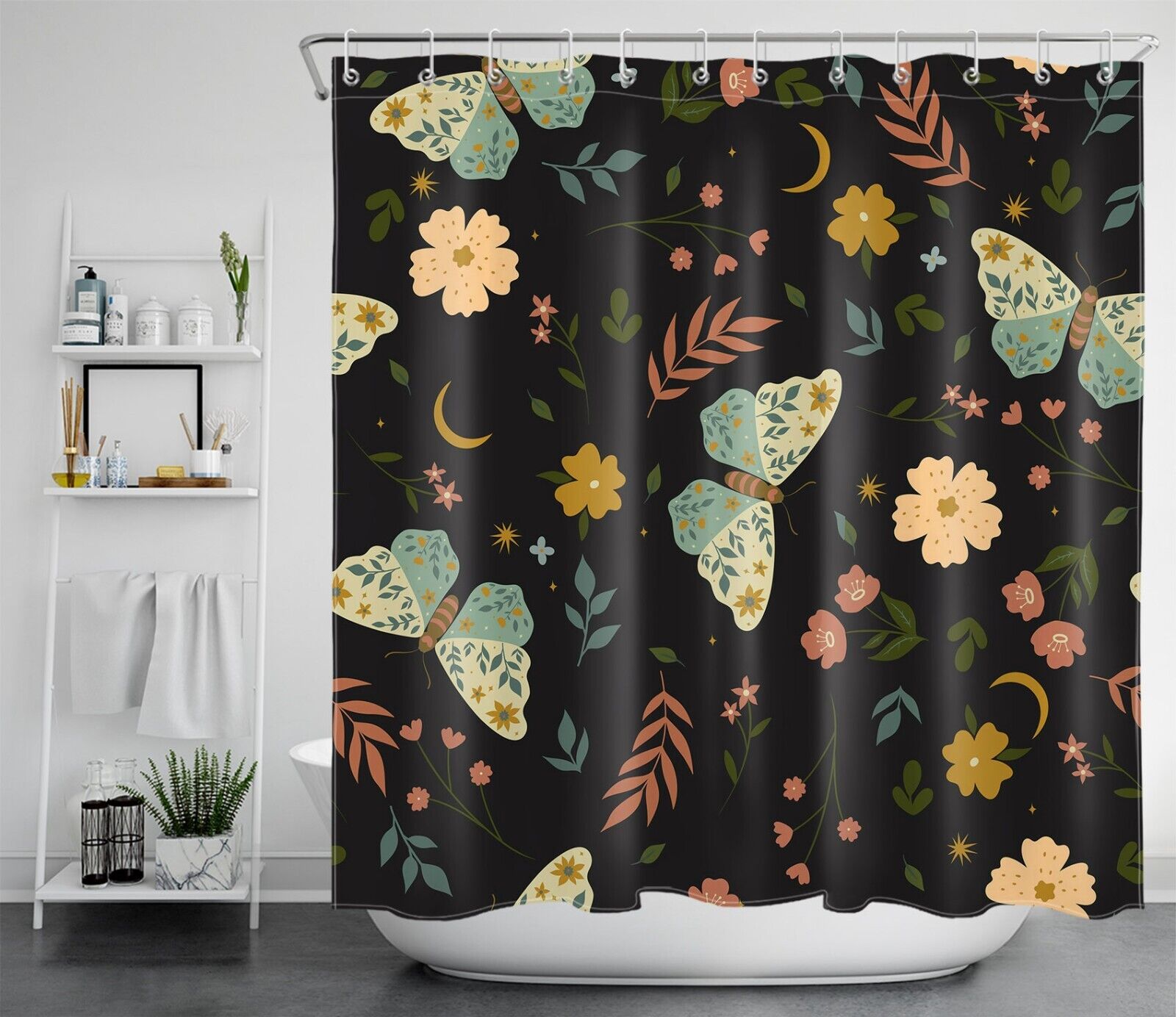 Add Some Bohemian Flair To Your Bathroom With A Flower Plant Butterfly Bohemian Shower Curtain