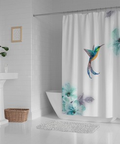 Add Some Charm with Watercolor Hummingbird Flowers Shower Curtain Waterproof Bathroom Decorations