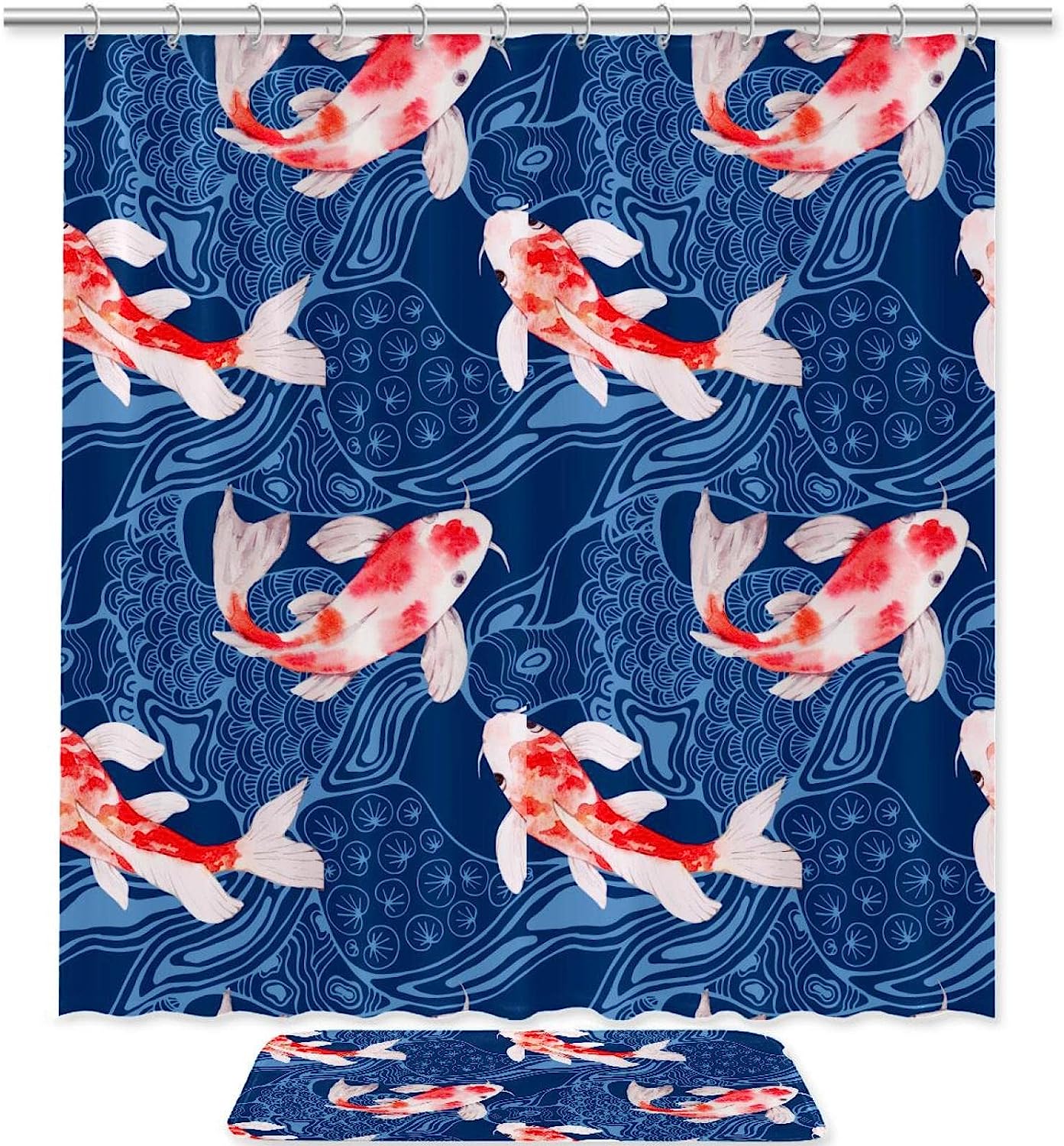 Add Some Fishy Business with Watercolor Koi Fish Waterproof Shower Curtain Bathroom Curtain