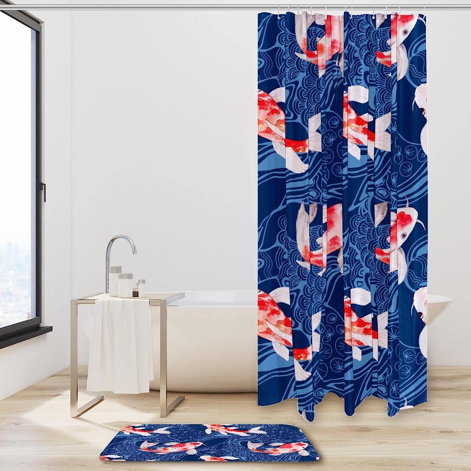 Add Some Fishy Business with Watercolor Koi Fish Waterproof Shower Curtain Bathroom Curtain