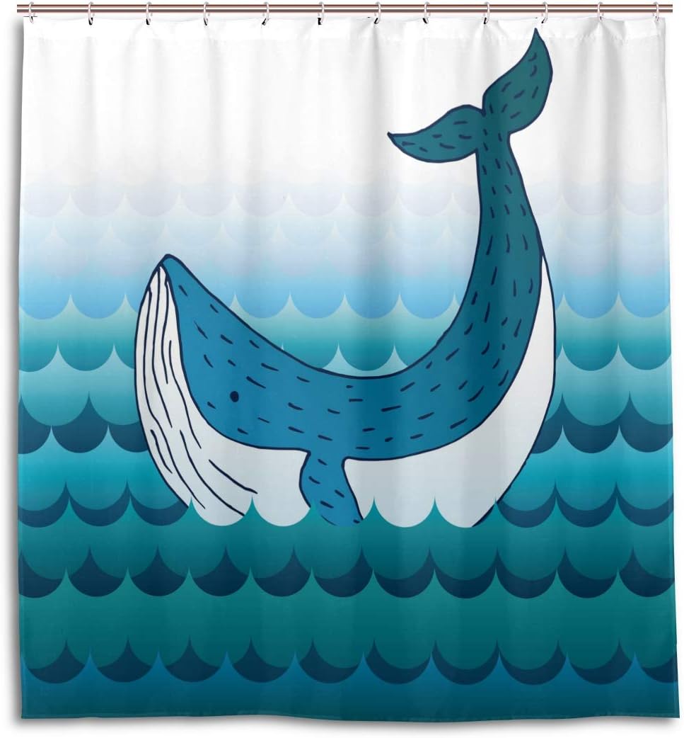Add Some Fun To Your Bathroom With Alaza Whale Cartoon Waterproof Shower Curtain.