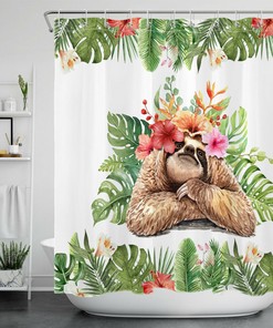 Add Some Fun with this Tropical Sloth Print Shower Curtain in Your Bathroom