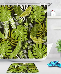 Add Some Greenery with Watercolor Green Tropical Palm Leaves Fabric Shower Curtain Bathroom Decor