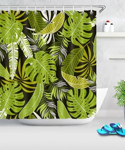 Add Some Greenery with Watercolor Green Tropical Palm Leaves Fabric Shower Curtain Bathroom Decor