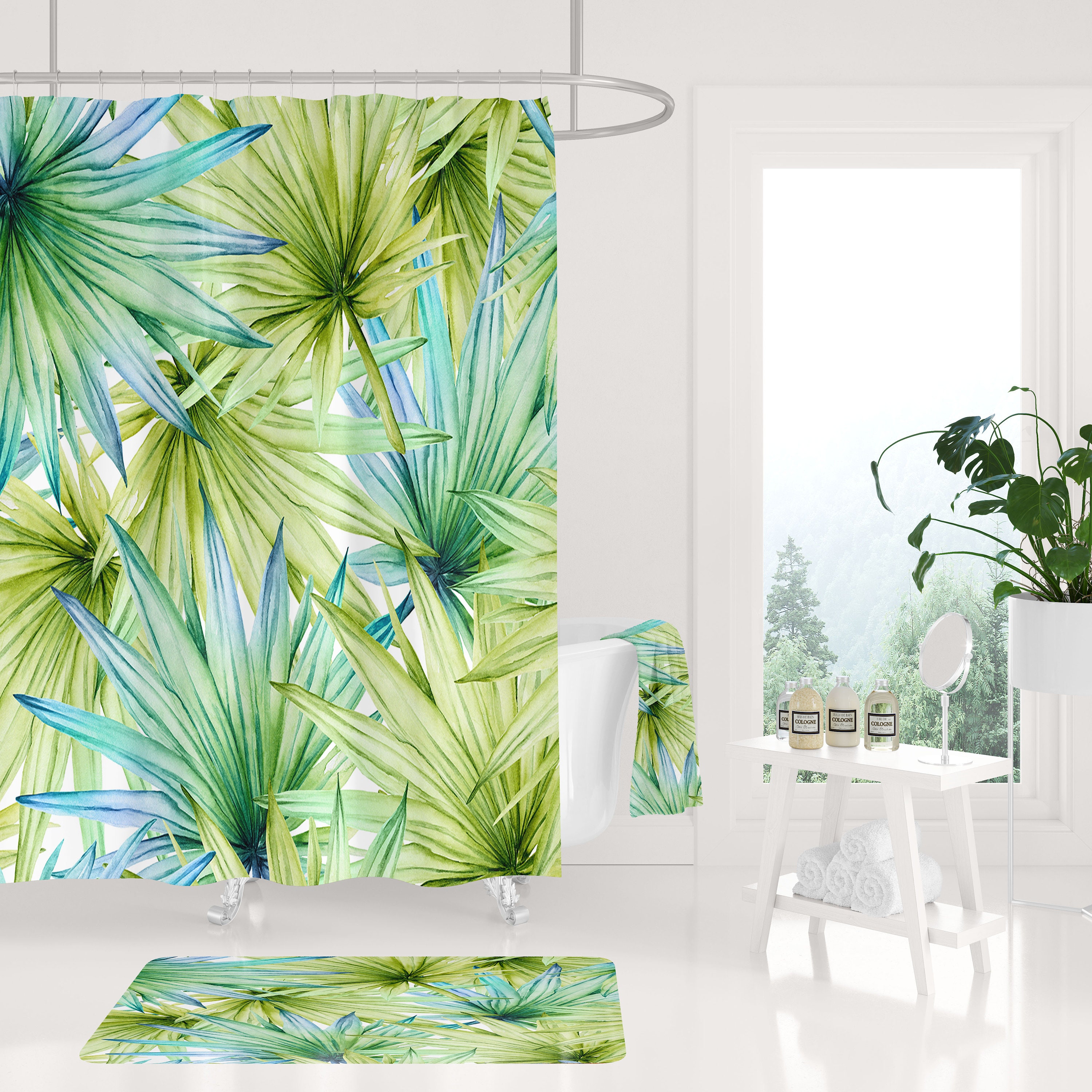 Add Some Jungle Vibes To Your Bathroom With This Green Tropical Palm Leaves Floral Botanical Boho Shower Curtain