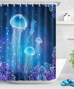 Add Some Natural Wonder To Your Decor With This Undersea World Magic Glowing Jellyfish Seahorse Fabric Shower Curtain